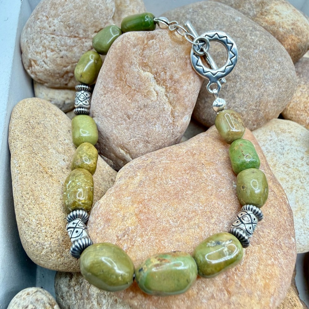 Emerald Valley Mine Turquoise Nugget Bracelet Sterling Silver Southwestern 7.5” - Picture 3 of 17